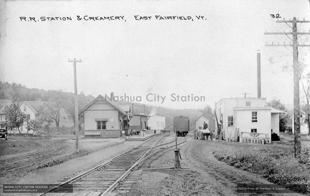 Postcard: Railroad Station and Creamery, East Fairfield, Vermont